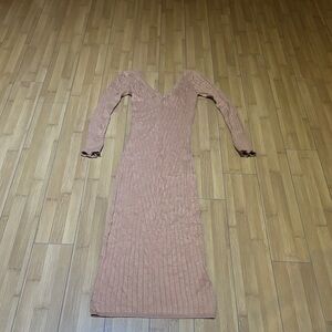 Topshop Long Sleeve Textured Brown Dress